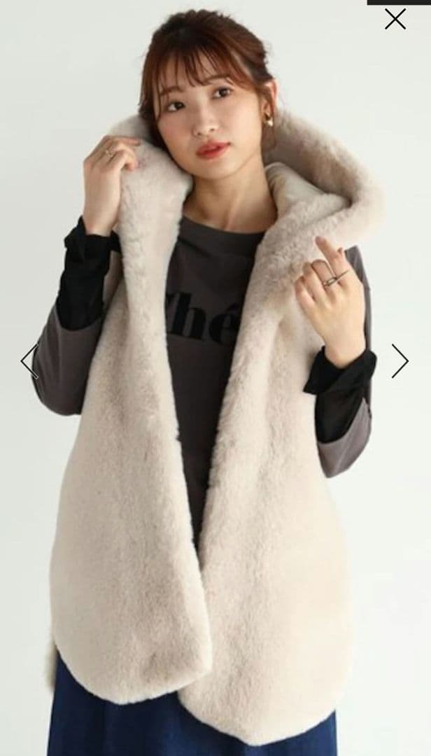 Vin　スコットクラブ　フーデット　ファー　ベスト　アイボリー　新品 ヤマダヤ