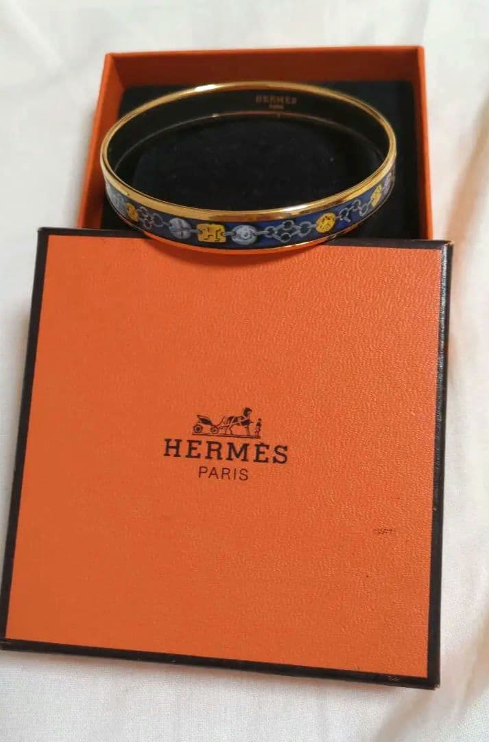 HERMES　チェーン柄 エマイユPMバングル（青系）