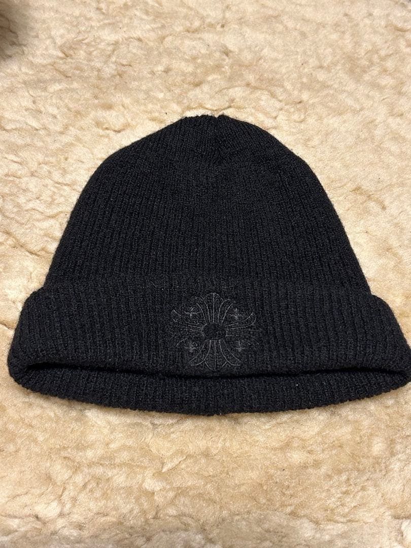 CHROME HEARTS クロムハーツ　ニット帽　ビーニー　黒　前後刺繍あり