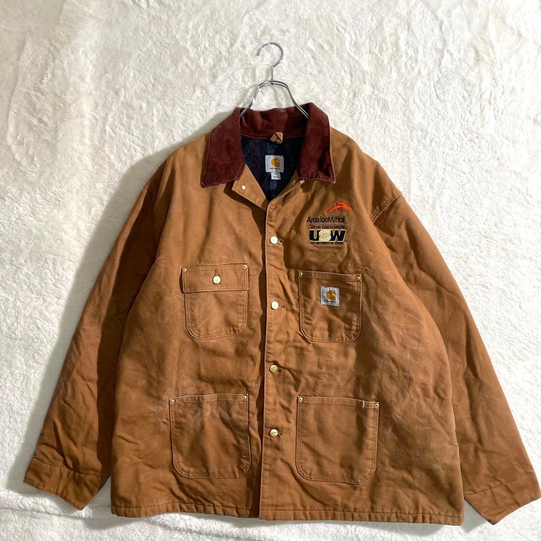 カーハート　カバーオール　ダックジャケット　企業ロゴ刺繍　メキシコ製　２XL