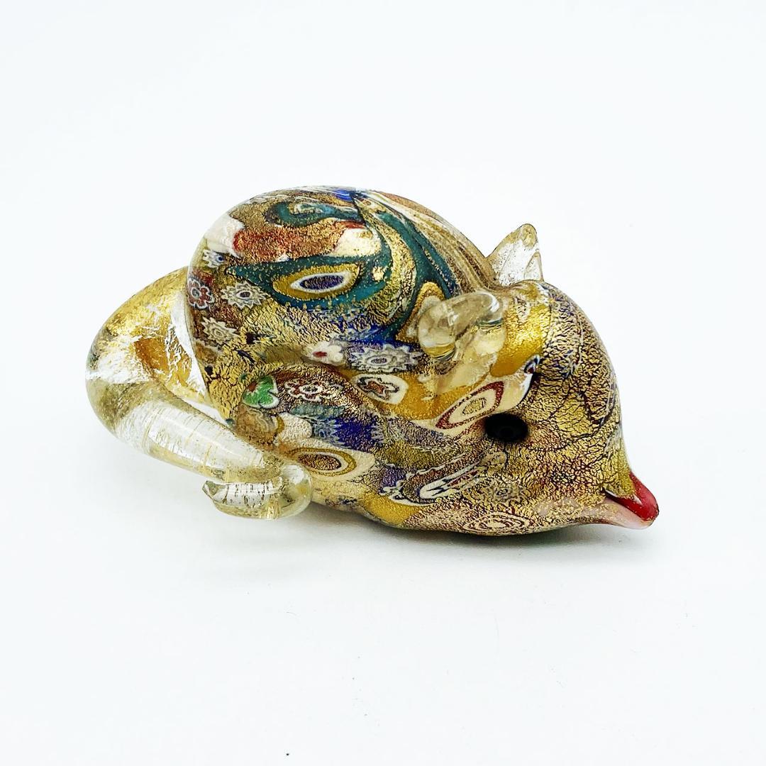 ベネチアングラス ムラノ イタリア フィギュリン ネズミ ミルフィオリ 金彩