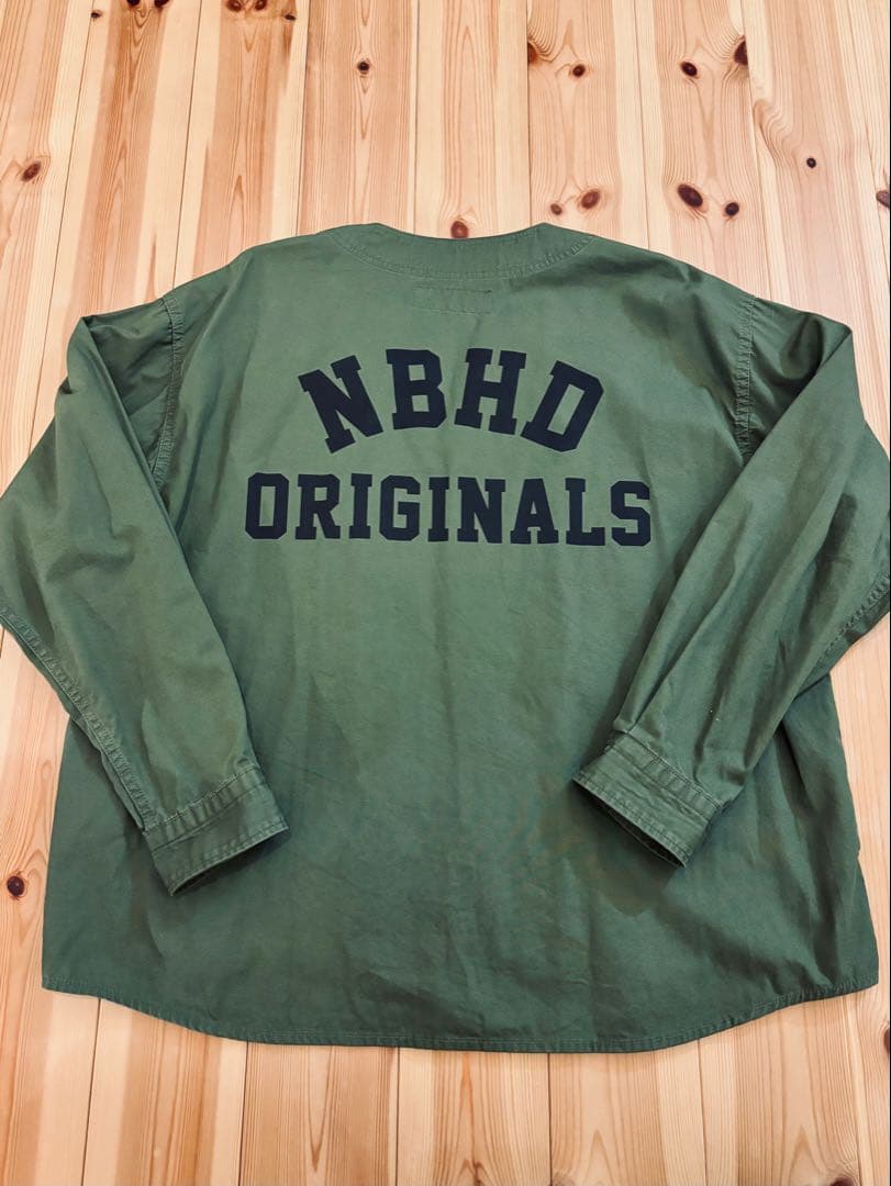 【美品】NEIGHBORHOOD collarless shirt カーキ
