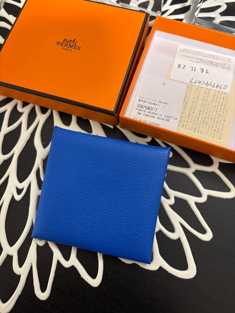 専用ページ、、、HERMES バスティア　青 レザー ケース
