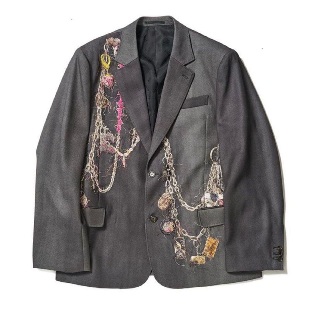 EMBROIDERED CHAIN TAILORED JACKET チャコールM