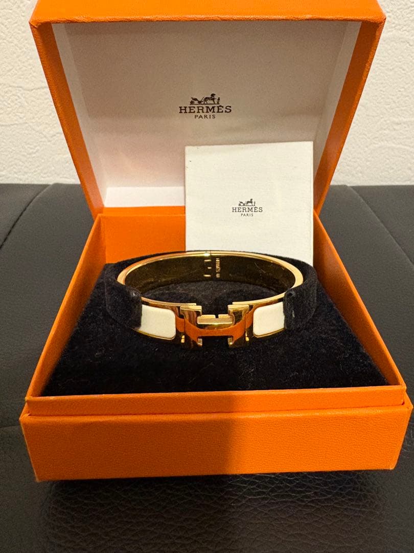 HERMES エナメルバングル クリックh ゴールド/ホワイト