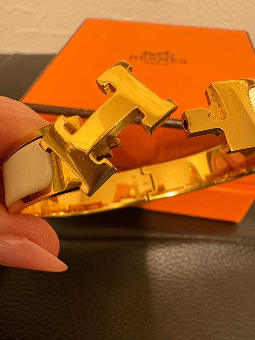 HERMES エナメルバングル クリックh ゴールド/ホワイト