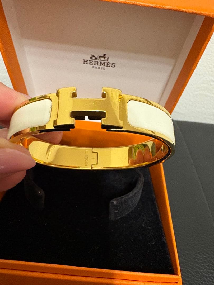 HERMES エナメルバングル クリックh ゴールド/ホワイト