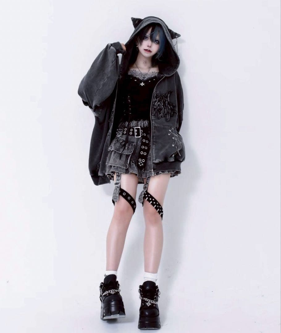 レフレム　猫耳zipパーカー　ジップアップパーカー　グレー