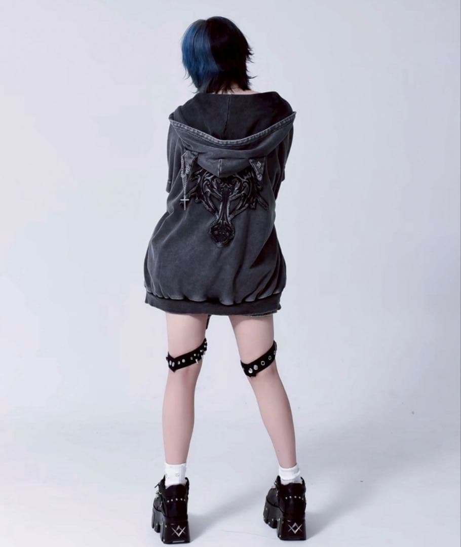 レフレム　猫耳zipパーカー　ジップアップパーカー　グレー