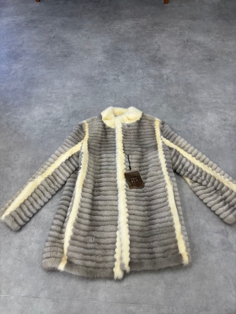 サファイアミンク 毛皮ジャケット リアルファー グレー×ホワイト サイズ13