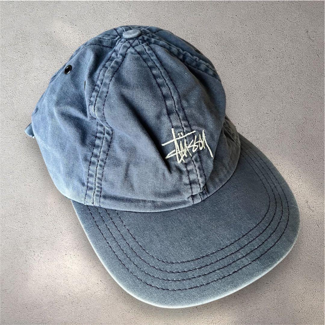 90s–00s【Stüssy】USA製 ロゴ刺繍 ピグメントダイ キャップ