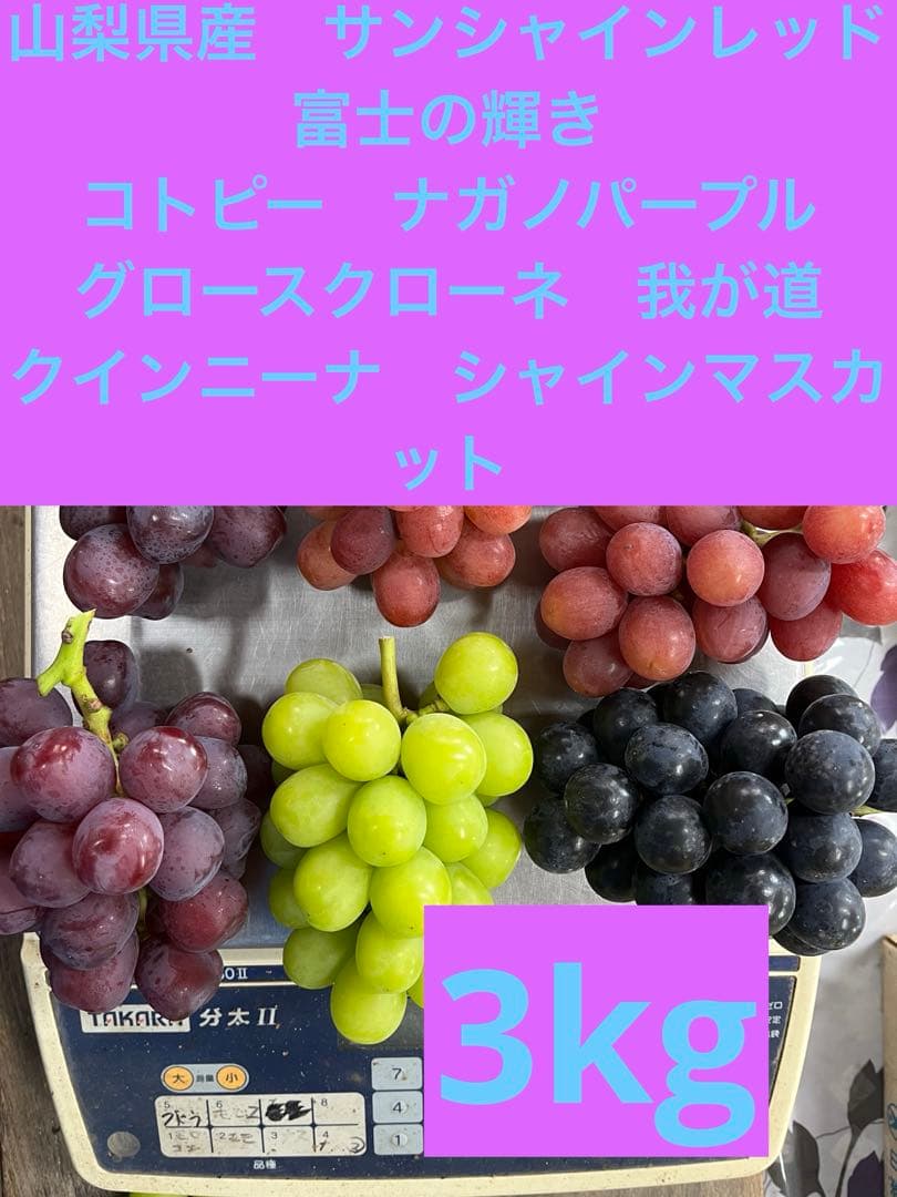 #3 山梨県産　富士の輝き　サンシャインレッド　ナガノパープル　我が道　他3kg