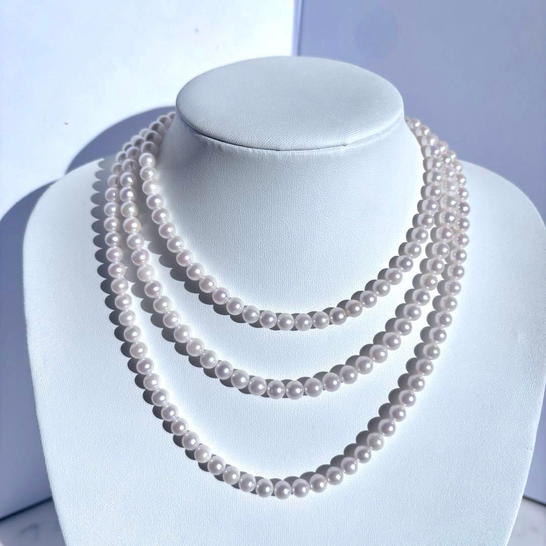 百貨店購入✨干渉色◎ あこや真珠パールロングネックレス 2連3連　120cm