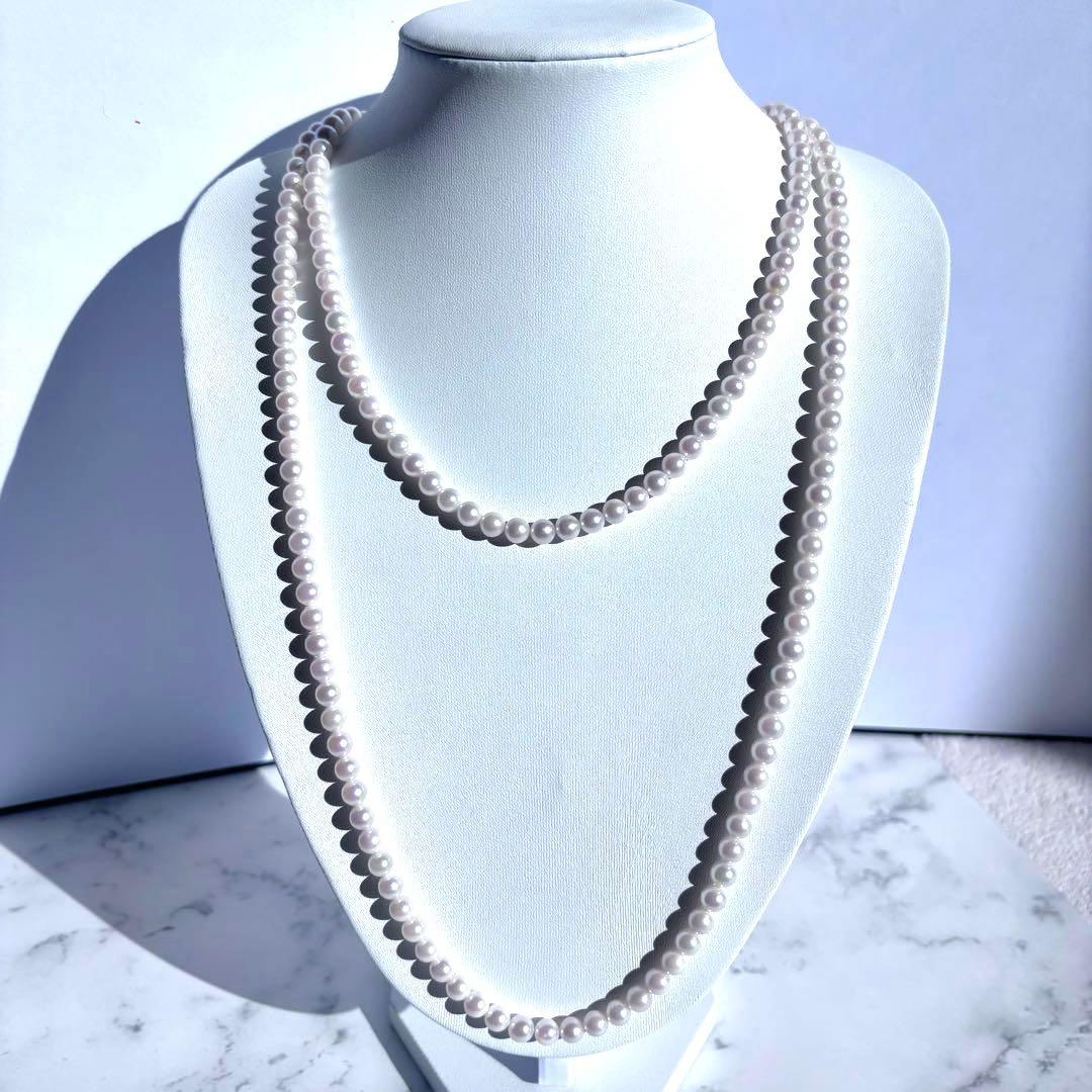 百貨店購入✨干渉色◎ あこや真珠パールロングネックレス 2連3連　120cm