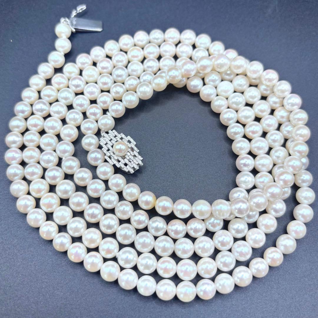 百貨店購入✨干渉色◎ あこや真珠パールロングネックレス 2連3連　120cm