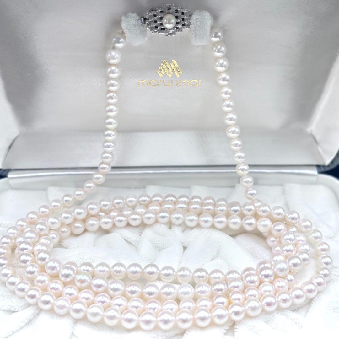 百貨店購入✨干渉色◎ あこや真珠パールロングネックレス 2連3連　120cm