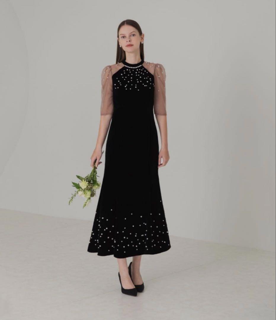 leja シアースリーブパールビジューベロアマーメイドドレス　sサイズ