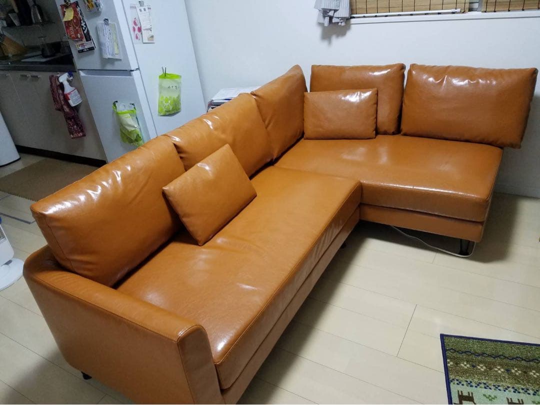 azumamブラウン コーナーソファ クッション付き