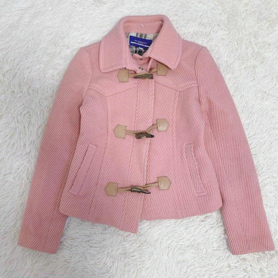 バーバリーブルーレーベル ショート丈ウールコート トグル ピンク ノバチェック