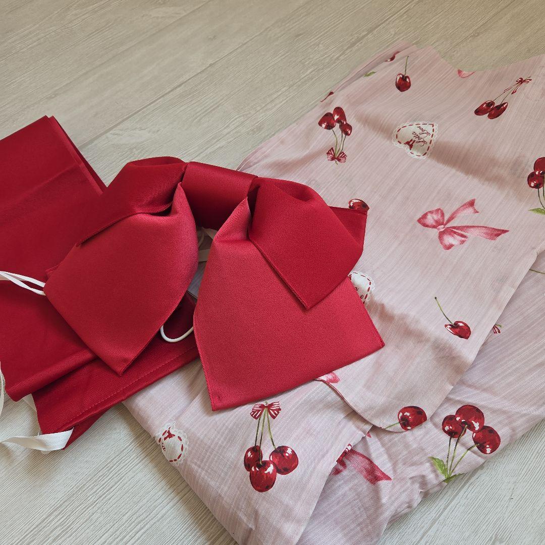 Ank Rouge チェリーリボン柄 浴衣　ピンク