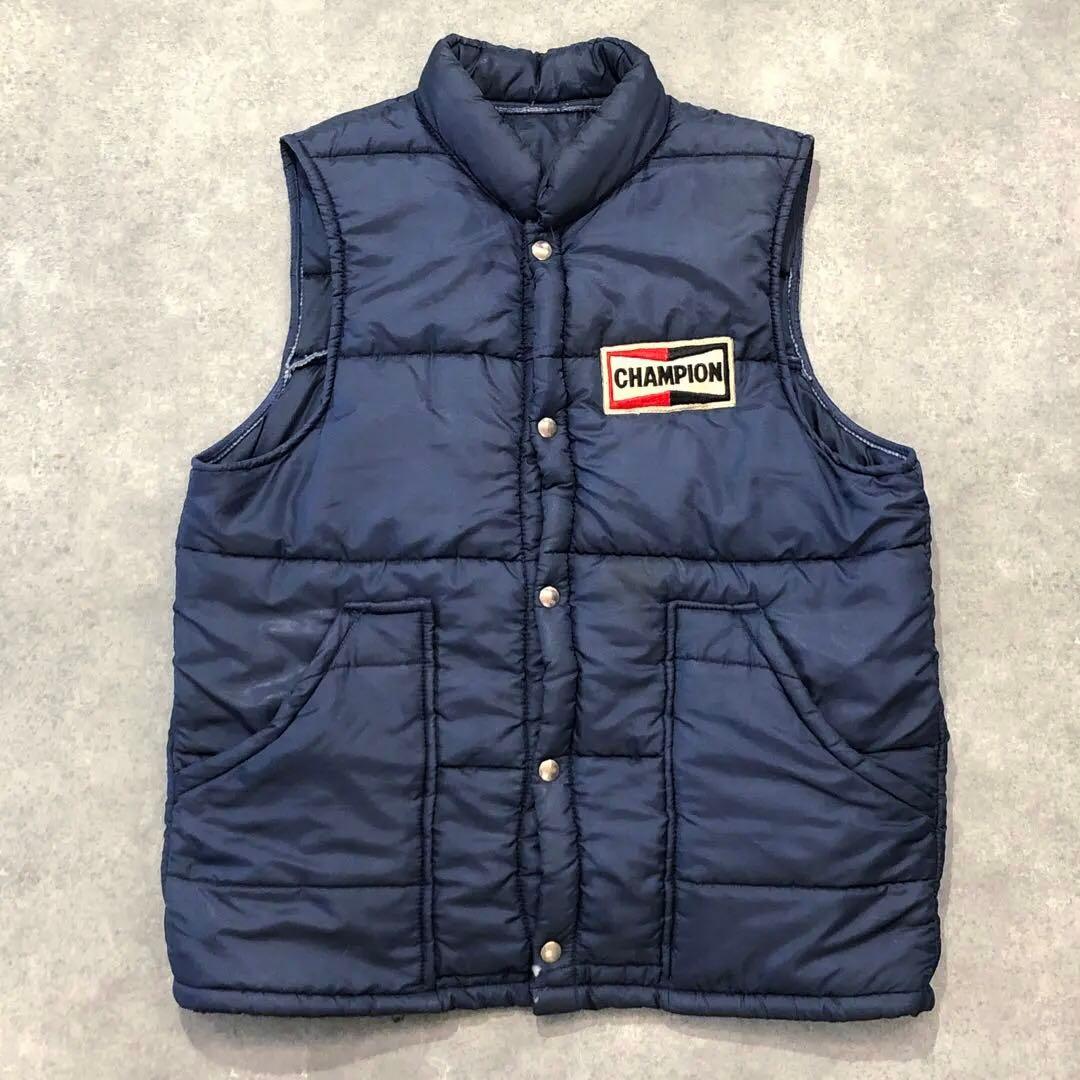 80s US古着 CHAMPION 中綿 ベスト M チャンピオン プラグ
