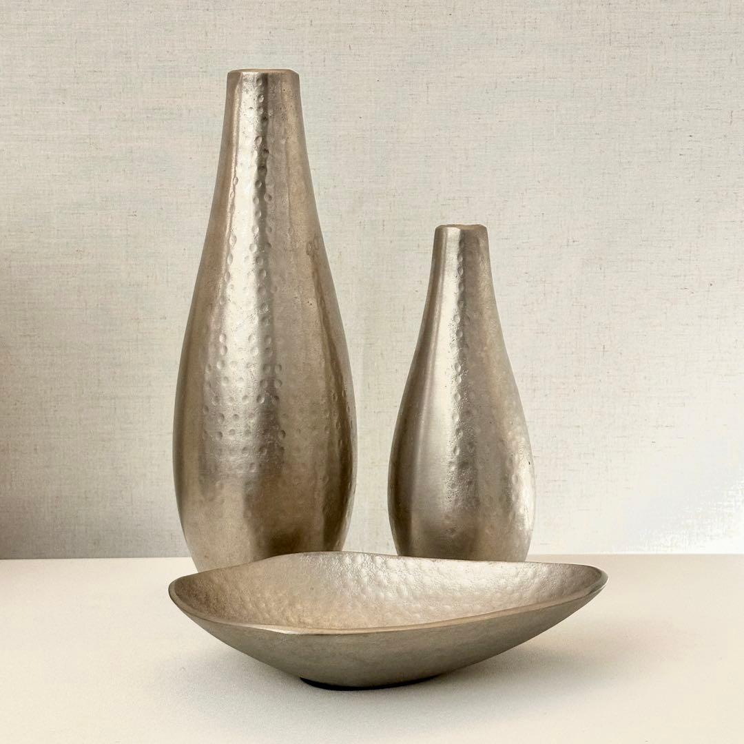 J*M様 【終売品】ACTUS シルバーフラワーベース大小&小物置き【3点セット