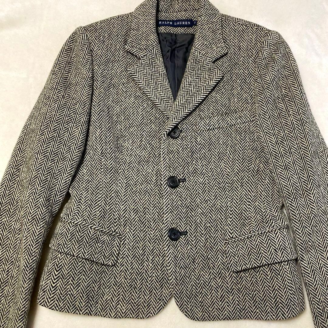 美品 ラルフローレン ヘリンボーン カシミヤツイード テーラードジャケット 黒