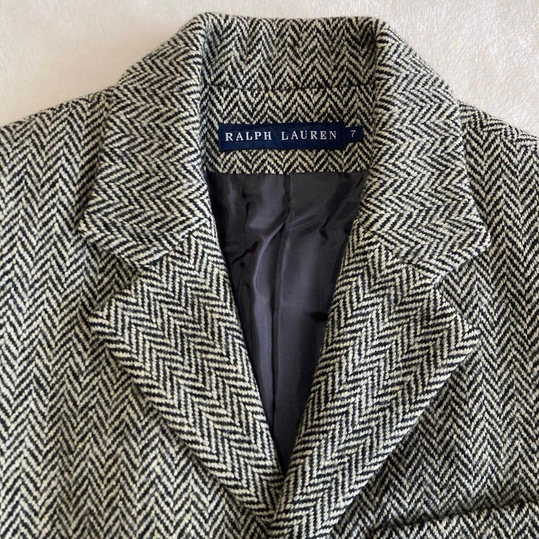 美品 ラルフローレン ヘリンボーン カシミヤツイード テーラードジャケット 黒