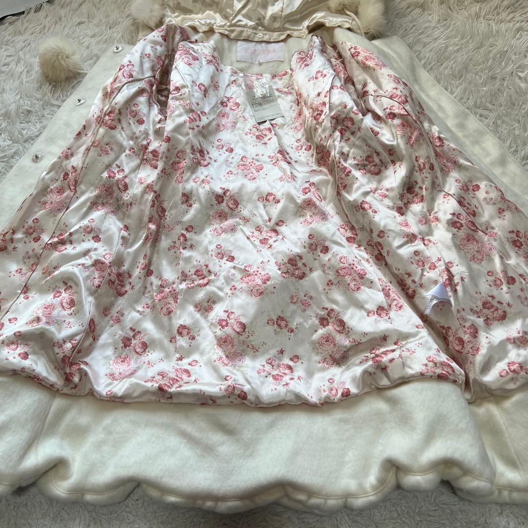 未使用品 LIZ LISA ラビットファー フードコート Aライン 裏地花柄