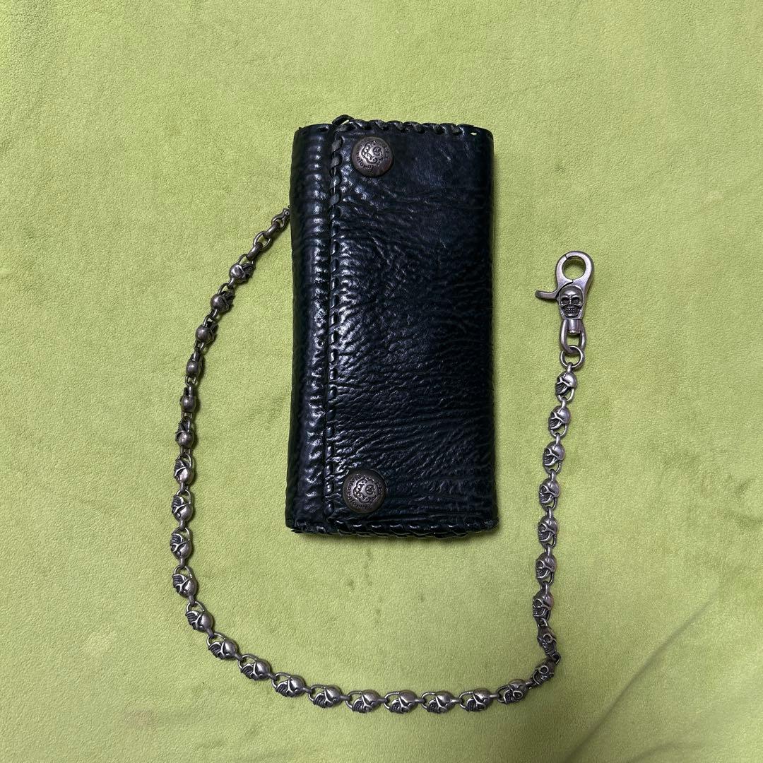 ブラックレザー ウォレットチェーン 925シルバー