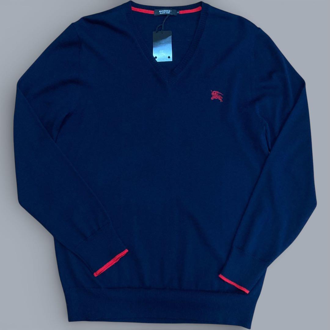 【新品タグ付】BURBERRY BLACK LABEL Vネック ニット 紺 L