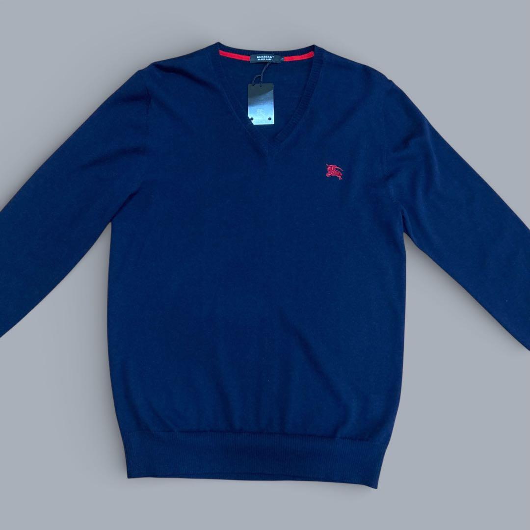 【新品タグ付】BURBERRY BLACK LABEL Vネック ニット 紺 L