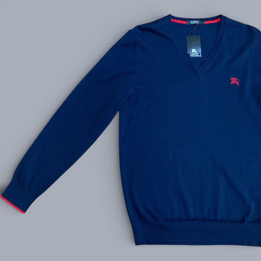 【新品タグ付】BURBERRY BLACK LABEL Vネック ニット 紺 L