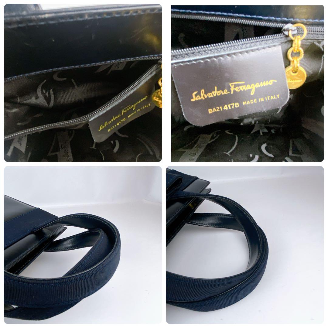 美品　フェラガモ　ヴァラリボン　フォーマルバッグ　ダークネイビー