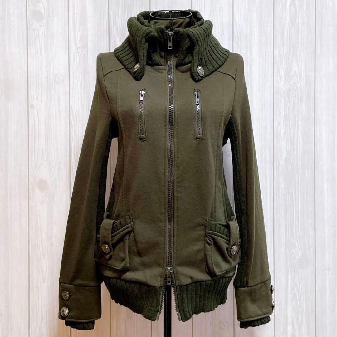 ブルゾン ジャケット ニット 深緑 カーキ 平成ギャル y2k グランジ お兄系