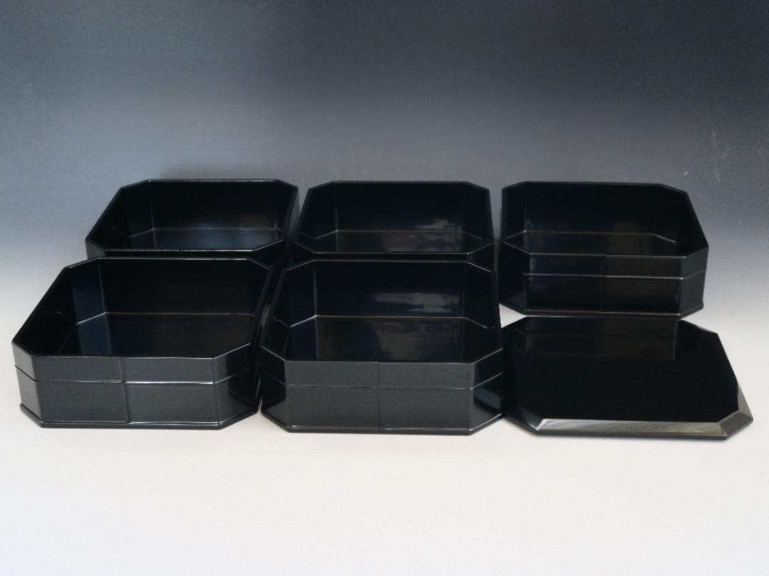 【輪島塗】縁高重 五段重 弘悦作 黒真塗 天然木 共箱