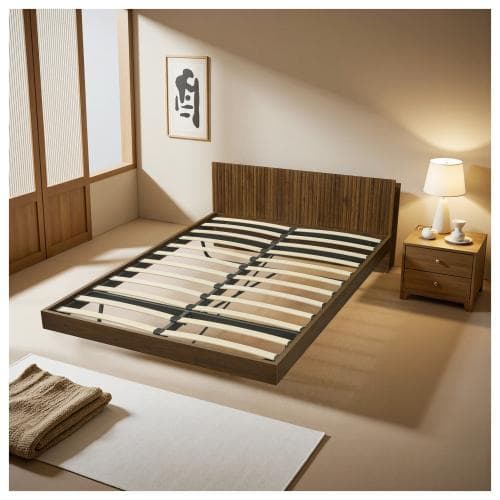 新作】ダブル.べッド ウォールナット色 収納付き コンセント付き USBポート付