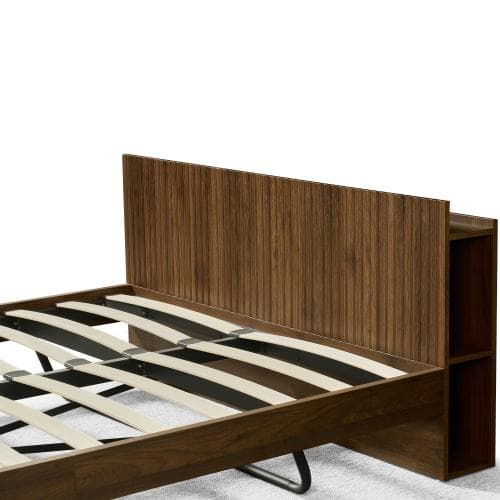 新作】ダブル.べッド ウォールナット色 収納付き コンセント付き USBポート付