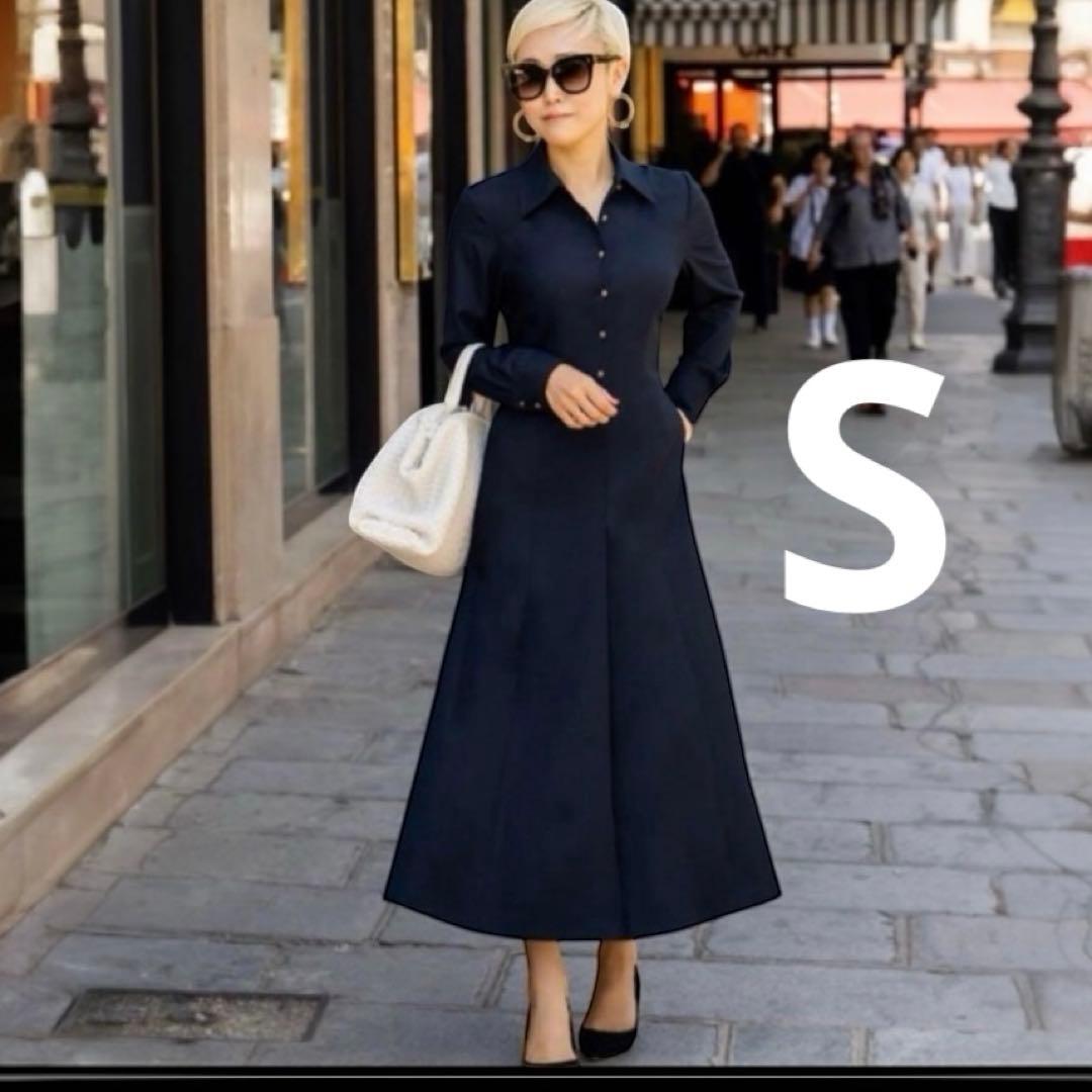 美品✨黒 ジョーゼット美ラインシャツワンピース S セレモニー入学卒業