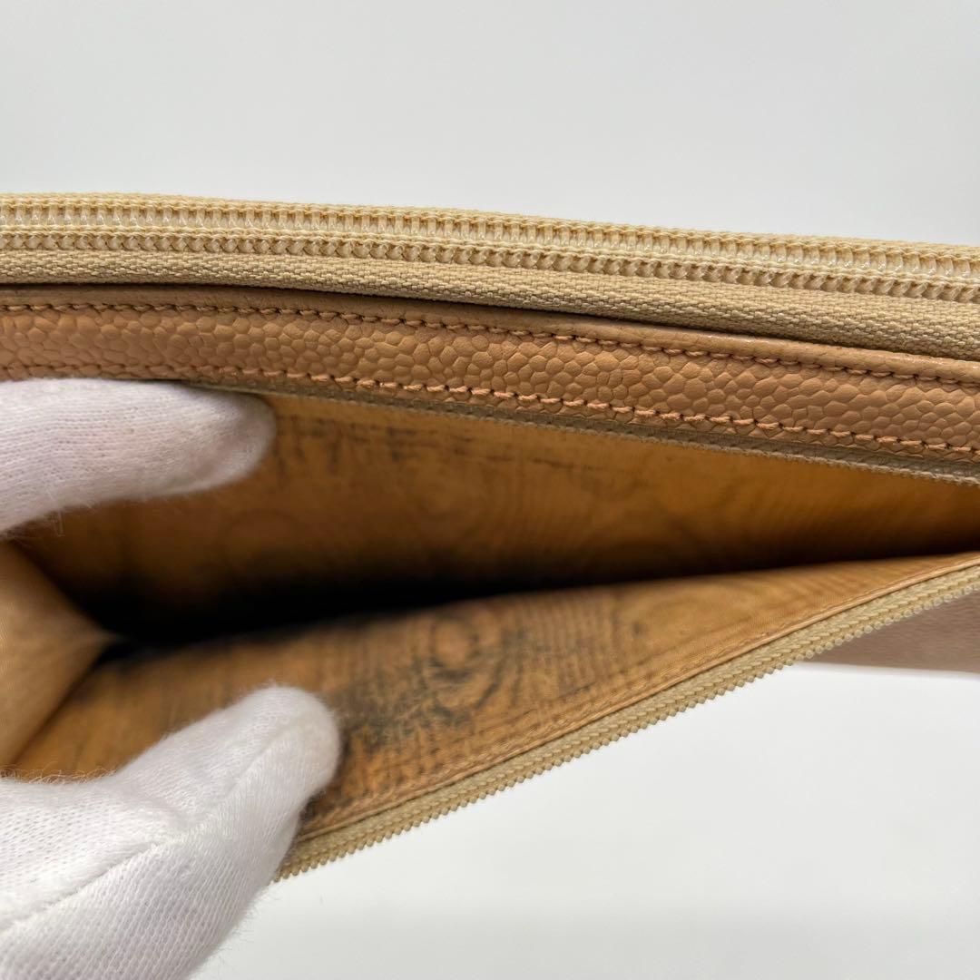 CHANEL 長財布 ラウンドファスナー ココマーク キャビアスキン ベージュ