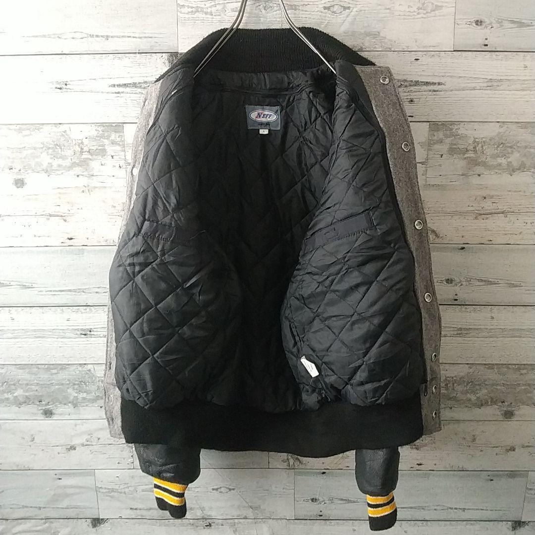 刺繍パイルワッペン 袖レザー 切替 ラインストーン ウール カレッジ スタジャン