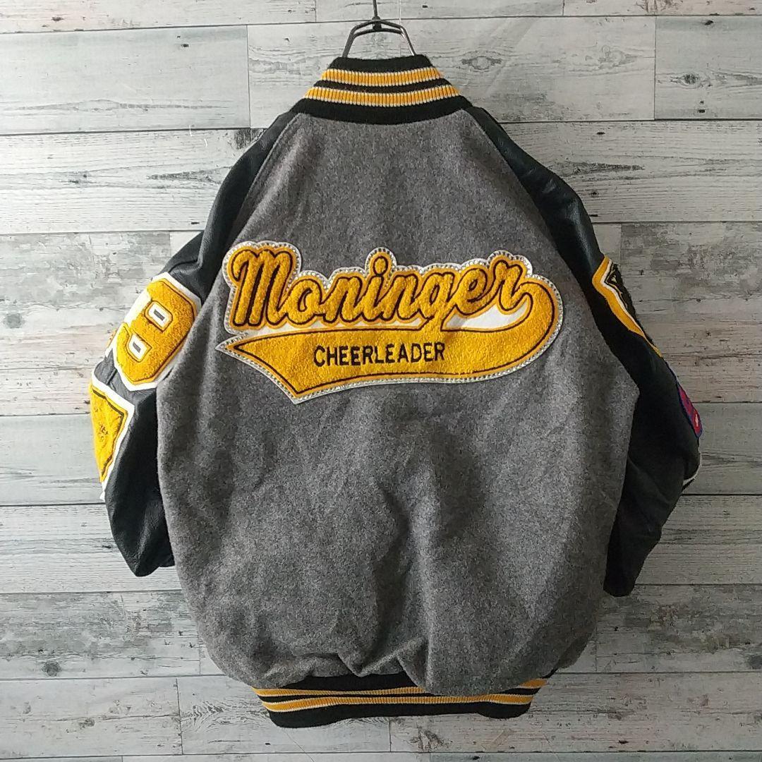 刺繍パイルワッペン 袖レザー 切替 ラインストーン ウール カレッジ スタジャン