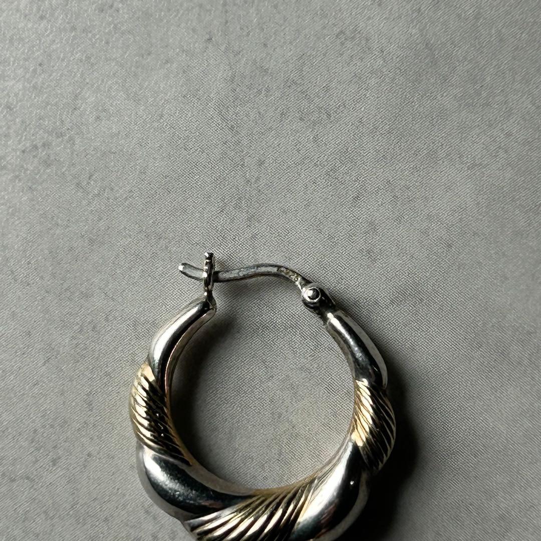 【NA】ヴィンテージ シルバー925 ねじれ フープピアス シルバー×ゴールド