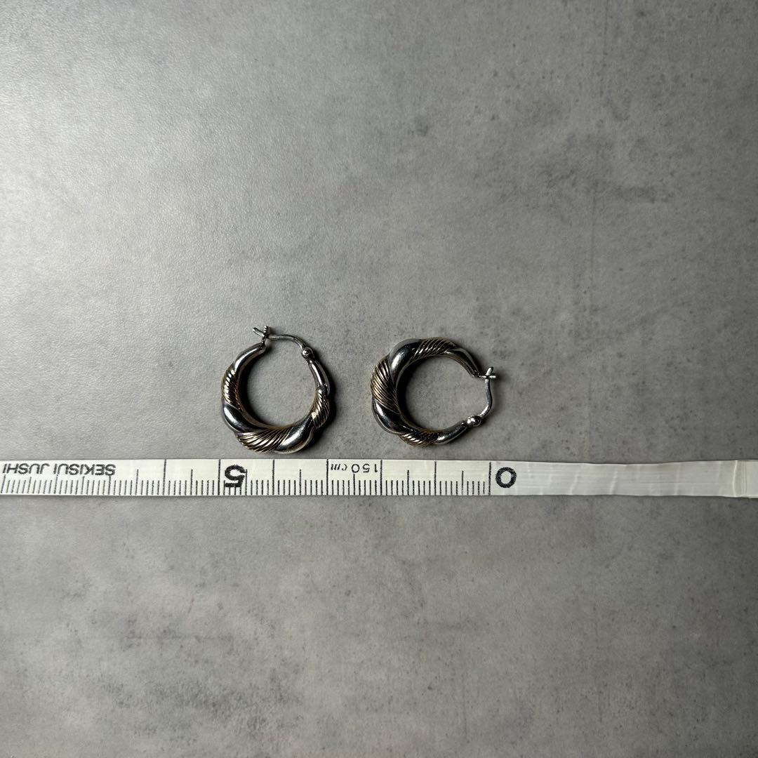 【NA】ヴィンテージ シルバー925 ねじれ フープピアス シルバー×ゴールド