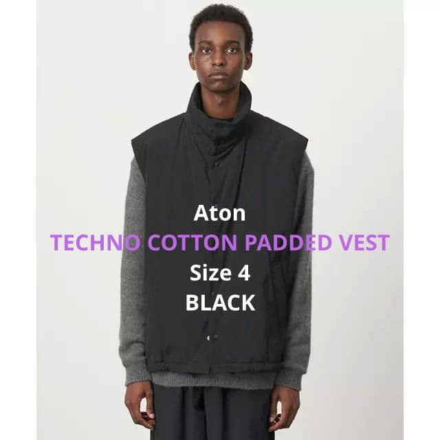 ジャケット・アウター Aton TECHNO COTTON PADDED VEST BLACK