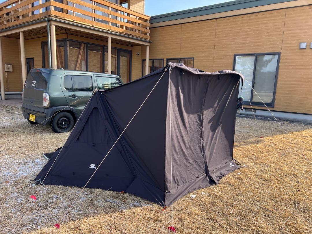 専用。G.Gパップテント2.0ブラック 前幕二股ポール グランドシートセット