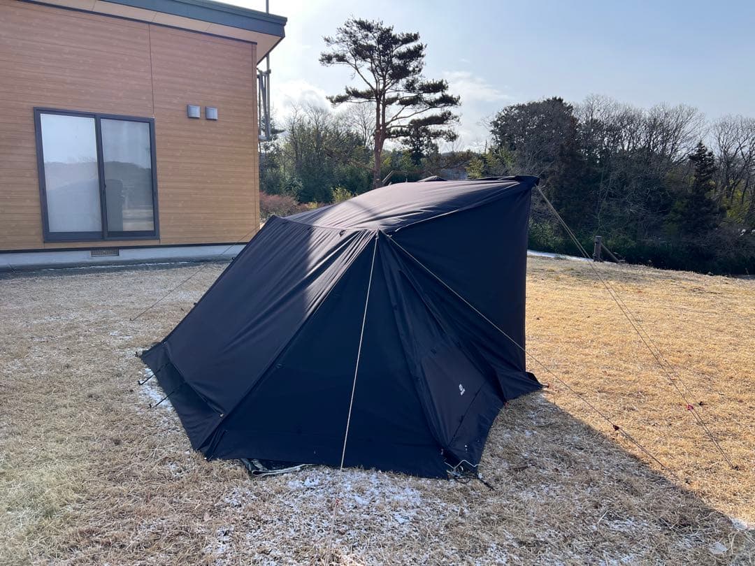 専用。G.Gパップテント2.0ブラック 前幕二股ポール グランドシートセット