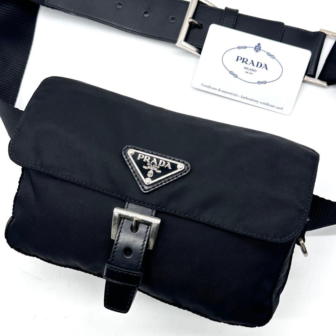 ✨美品✨プラダ ウエストバッグ 三角ロゴプレート ベルト ナイロン ブラック