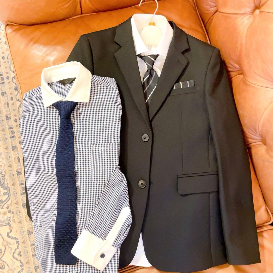 フォーマルスーツ７点セット 160cm 男の子 シャツ　ネクタイ 黒 卒業式
