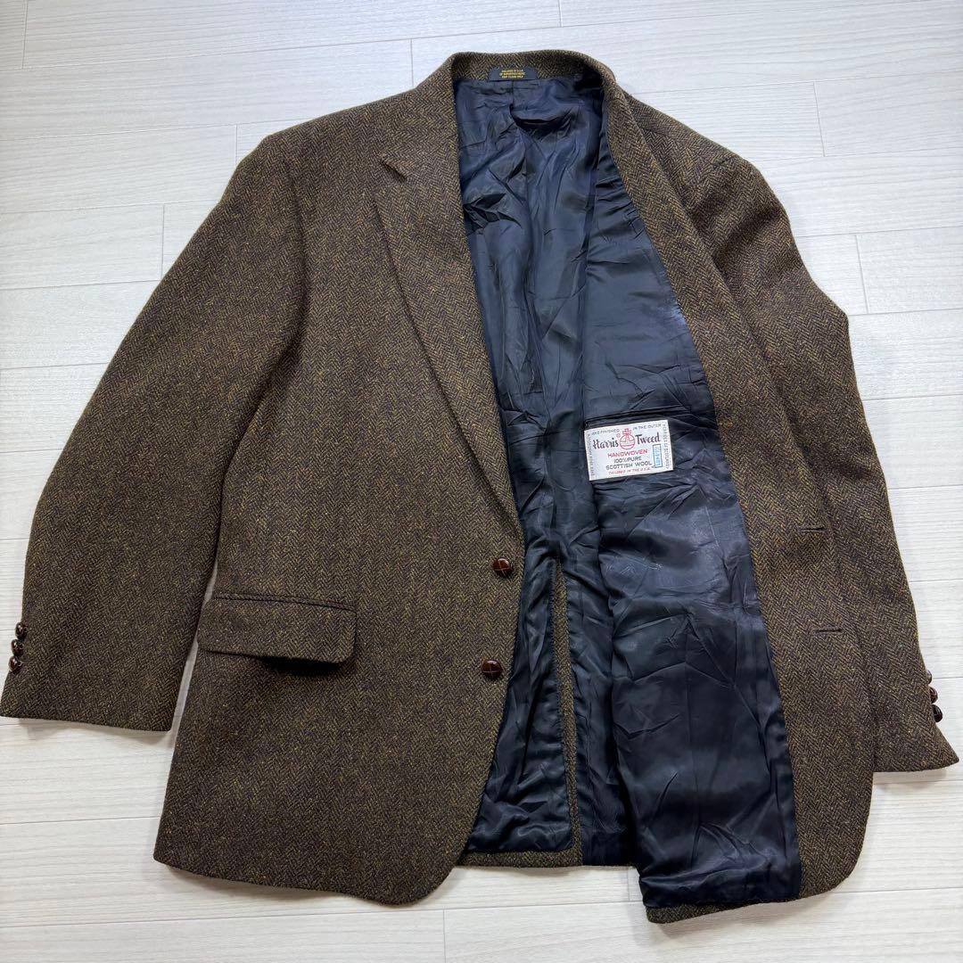 極美品 ハリスツイード ヴィンテージ ヘリンボーン ツイード 胡桃ボタン XL